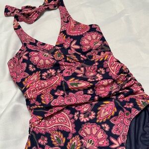 Boden Pink and Navy Floral One-Piece Swimsuit